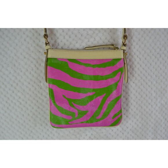 Dooney & Bourke Pink Green Zebra Leather Suki Crossbody Bag Y2K - Picture 3 of 16